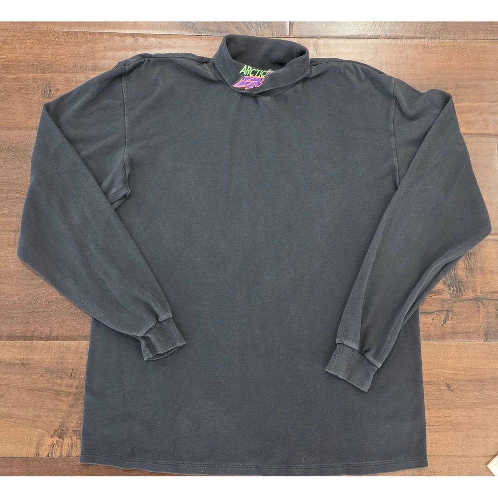 VTG Retro Streetwear 80s Arcticwear Arctic Cat Mock Neck Shirt XL Black  USA